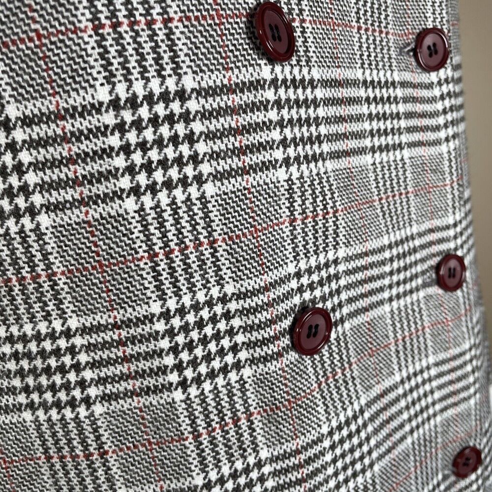 Vintage 80s  Plaid Dress Double Breasted Big Bow Contrast Collar C-38.5" Midi - Picture 8 of 16